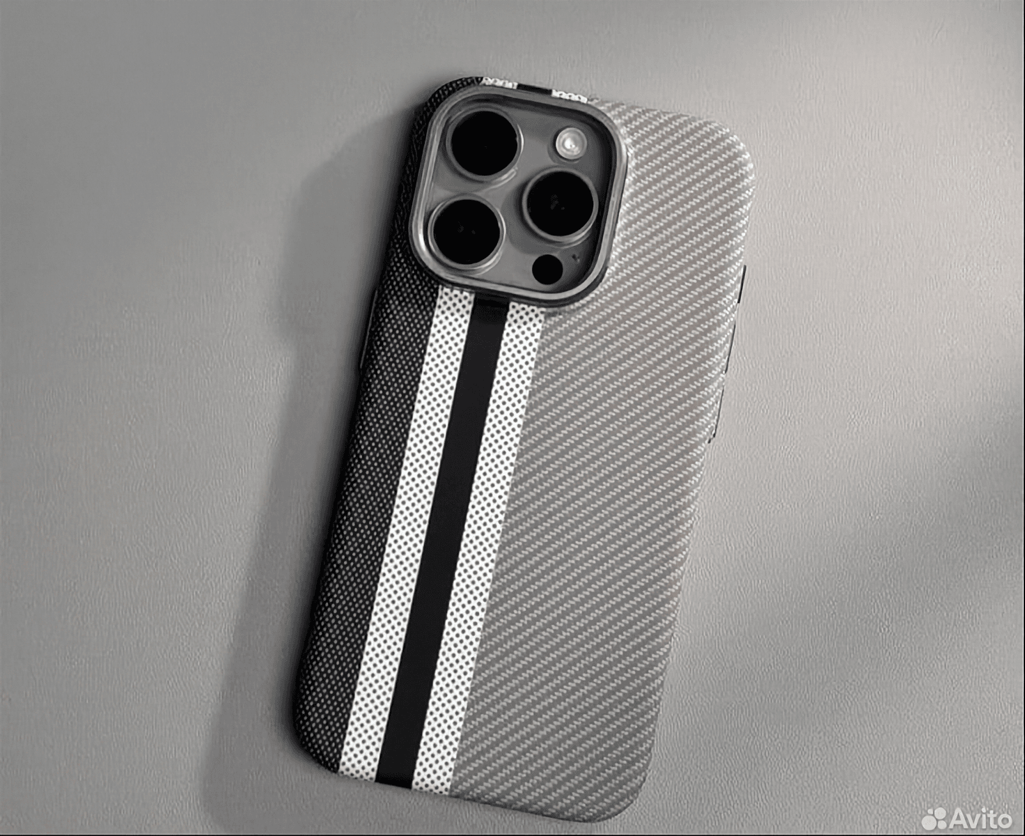 White Stripes Carbon Fiber Case for iPhone