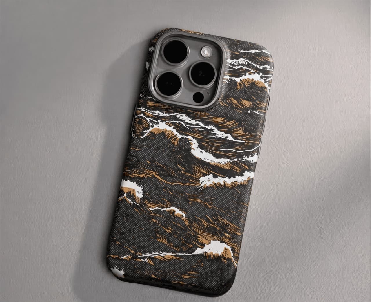MagSafe Carbon Fiber iPhone Case – Black River Wave Pattern