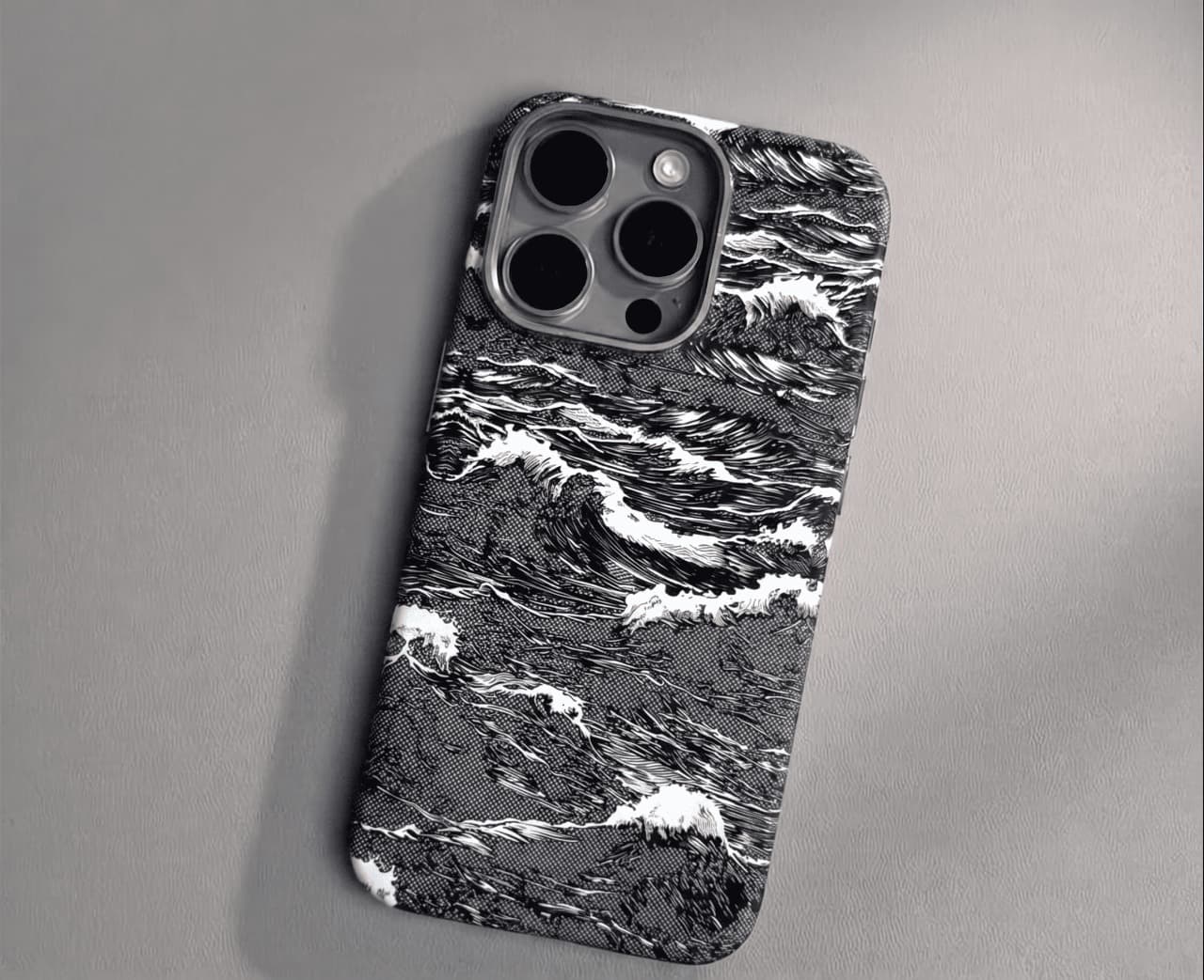 MagSafe Carbon Fiber iPhone Case – Gray River Wave Pattern