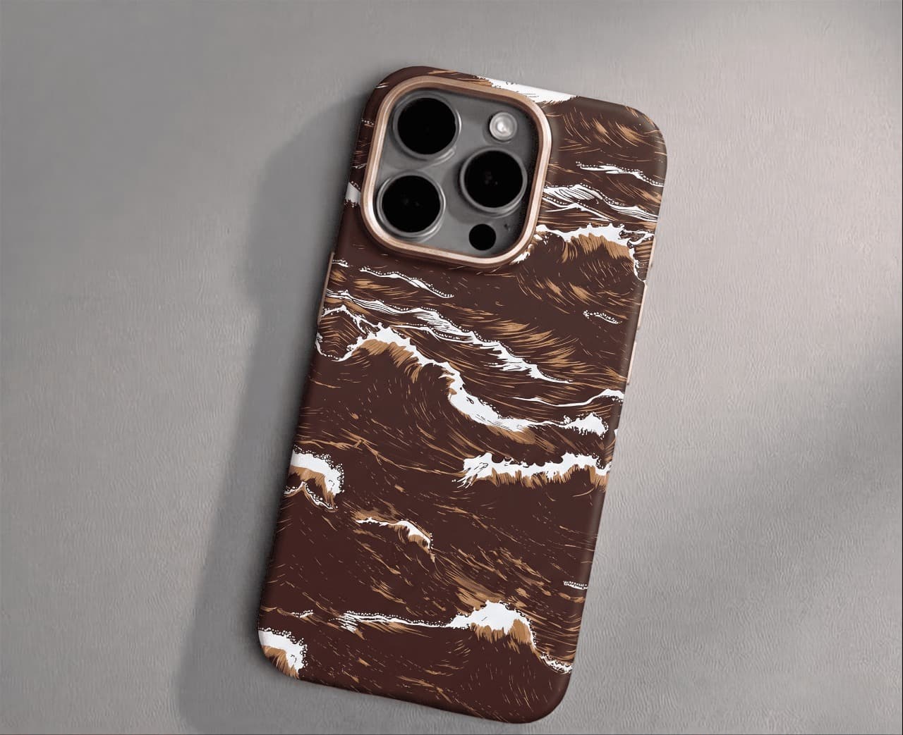 MagSafe Carbon Fiber iPhone Case – Brown River Wave Pattern